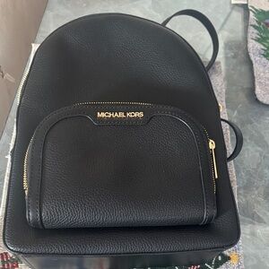 Michael Kors Black Backpack with Gold Details